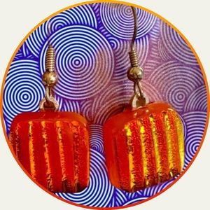 Bright Orange Dichroic Earrings
